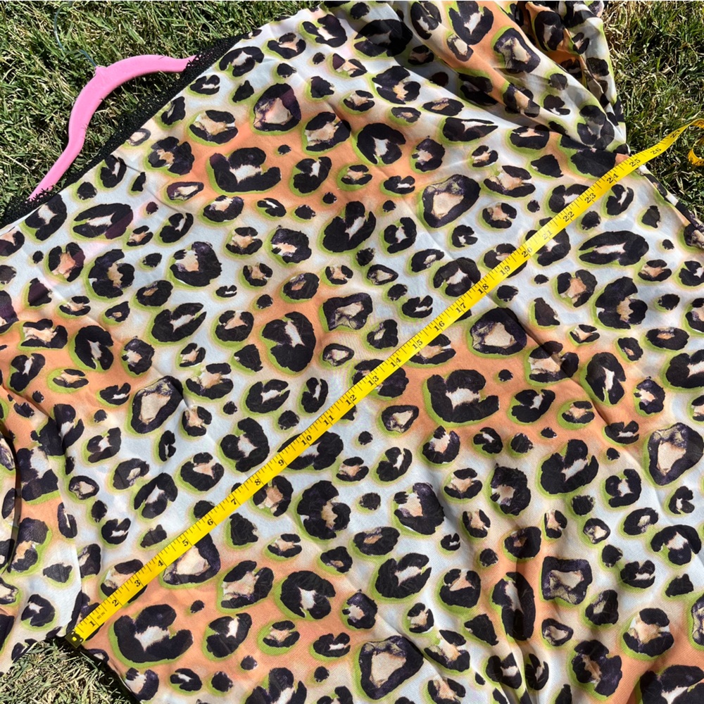 Leopard print long chiffon sheer kimono with black scalloped lace trim size M - Picture 6 of 7